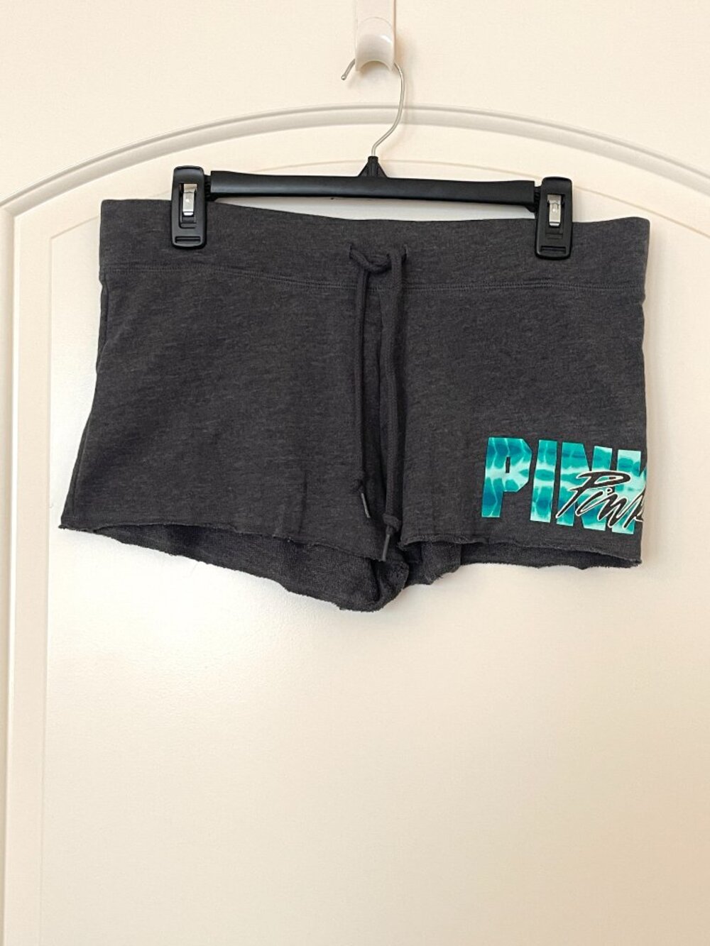 New Victoria's Secret PINK Shorts Gray Knit Green Blue Teal Tie Dye Logo Small